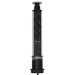 Home NVE 3/USB süllyesztett elosztó USB töltőaljzatokkal, 1,4 m, 3 földelt aljzat gyermekvédelemmel, asztalba, munkalapba építhető, süllyeszthető, max. 3680 W