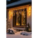 HOME KKF600D10M LED-es sziporkázó fényfüggöny, 600 db melegfehér DOT LED, átlátszó vezeték, 10 méter, hálózati adapter, kül- és beltéri kivitel