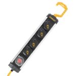 STANLEY SXECCD0RAJE 4-es elosztó kapcsolóval, 5 m, IP44-es védelem, alumínium ház, felakasztható, beltérben is használható, H07RN-F 3G1,5 mm2 kábel