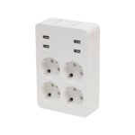 Home NV41USB tálcás USB-s elosztó, 4 földelt aljzat, 4 USB aljzat össz. 1,9A, elforgatható csatlakozódugó, max.3680W,