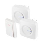 HOME DBKS1001AC vezeték és elem nélküli csengő készlet, 1x nyomógomb + 2x csengő, 100m hatótáv, 36 dallam, szabályozható hangerő, IP44, fényjelzés, kinetikus nyomógomb